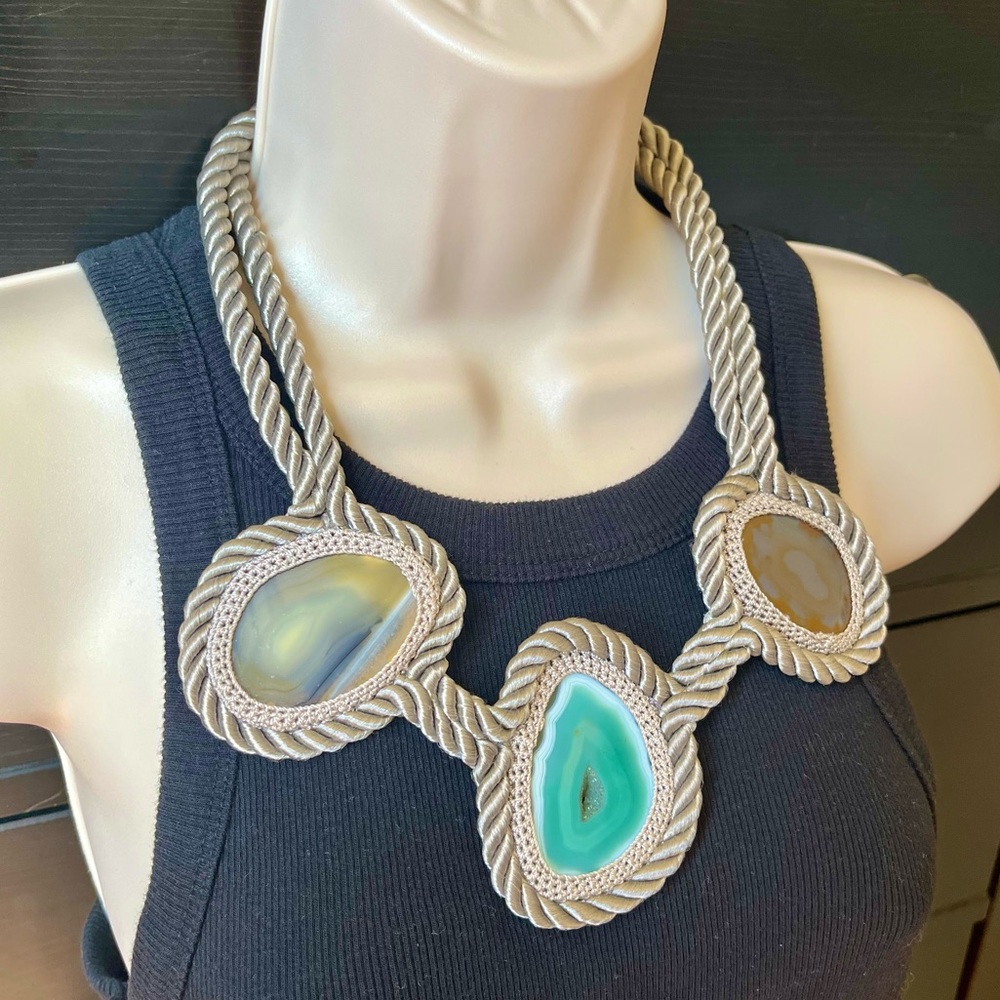 Anthropologie bold rope quartz statement necklace